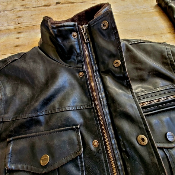 Levi's Brown Leather Bomber Trucker Jacket with Puffer Lining Men's Size Medium - Picture 8 of 8